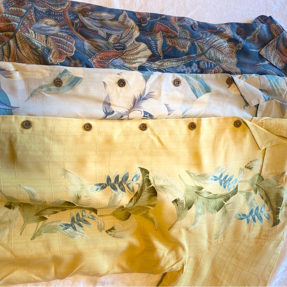 Three Tommy Bahama Silk Shirts Lg w coconut buttons #5